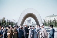 The Powers family visits the Peace Arch in Hiroshima, Japan, 1962.